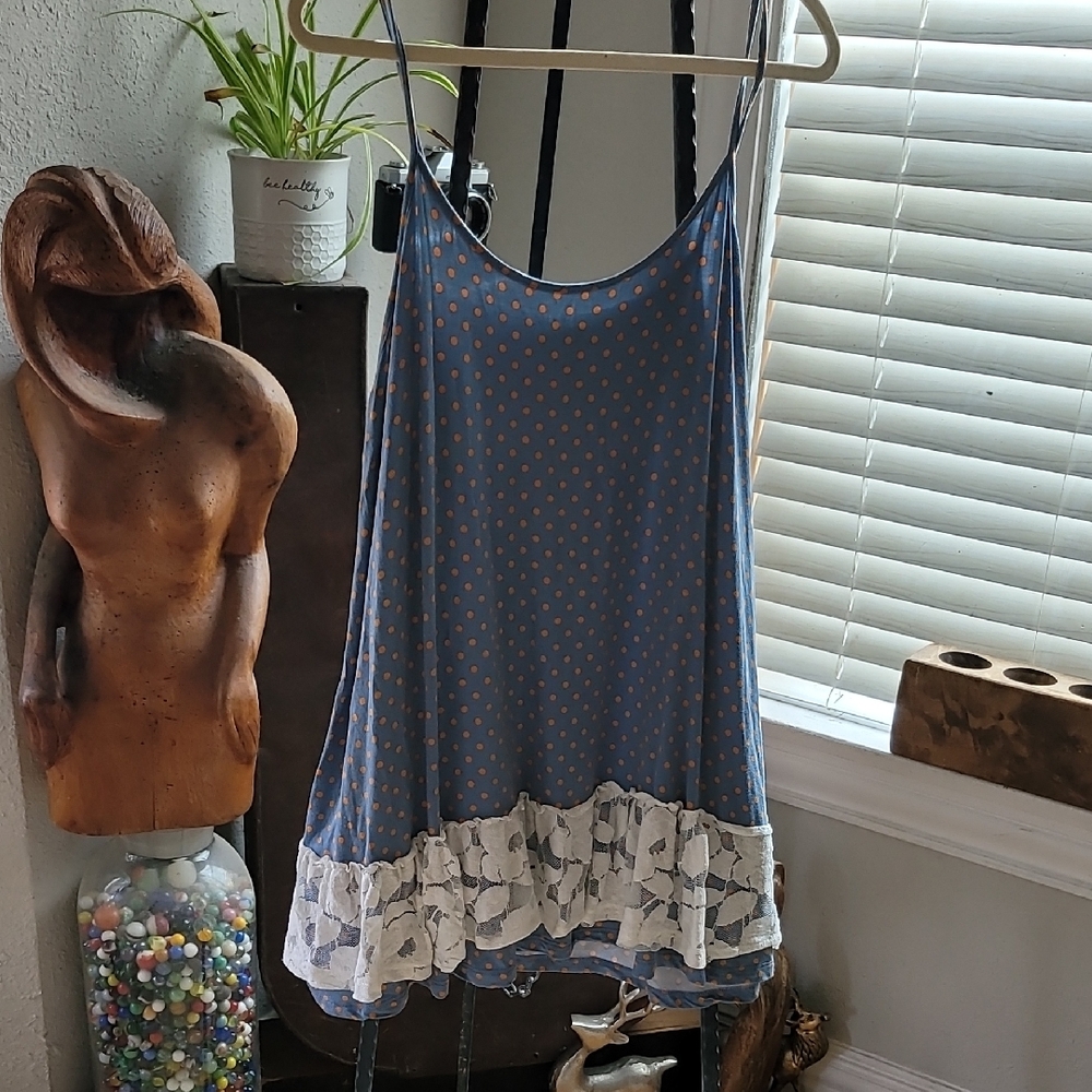 Matilda Jane Blue and Orange Polka Dot Camisole with Lace Trim XXL